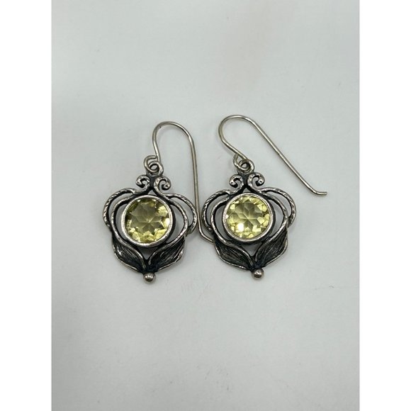 Didae Israel 925 Earrings Sterling Silver Yellow Quartz Pierced Drops Dangles - Picture 2 of 6